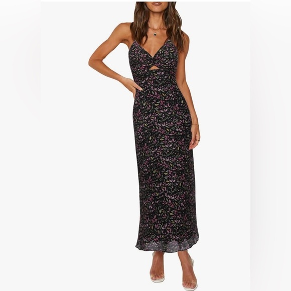 ZAFUL Women's Spaghetti Strap Floral Summer Hollow Twist Front Maxi Dresses Sexy - Picture 2 of 12